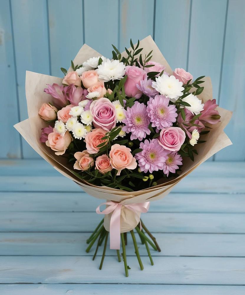 Букет цветов из: Хризантемы, Розы и Альстромерии в Яндаре