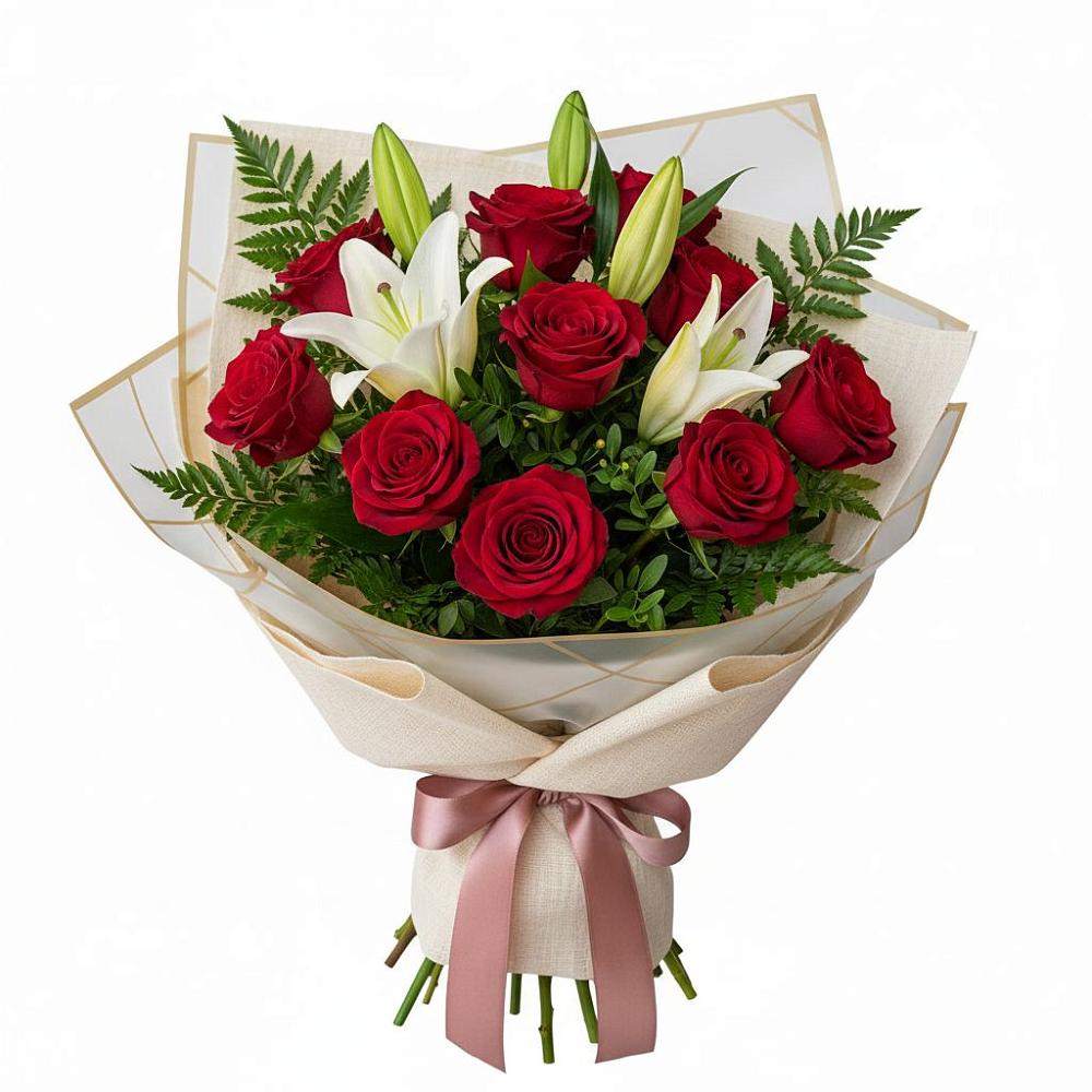 Букет цветов из: Лилии и Розы в Яндаре