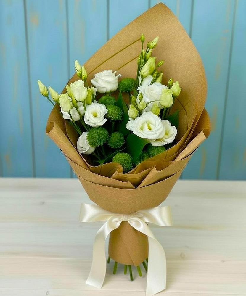 Букет цветов из: Хризантемы и Лизиантусы в Яндаре