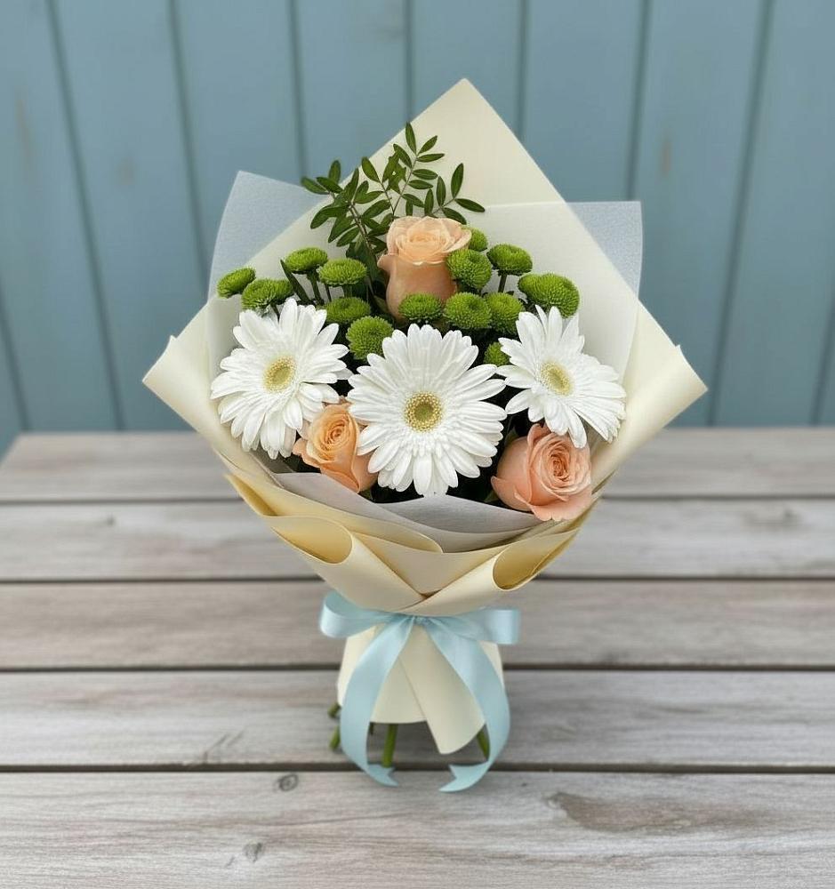 Букет цветов из: Герберы, Розы и Хризантемы в Яндаре