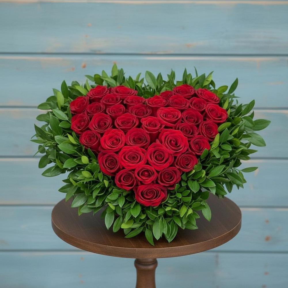 Цветочная композиция из Розы в виде сердца в Яндаре