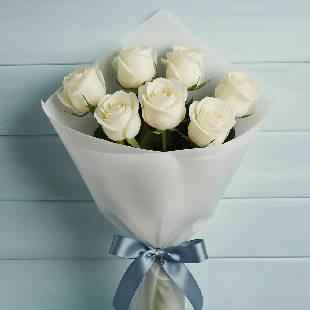Букет 7 Белых роз Эдлесс Лав в Яндаре